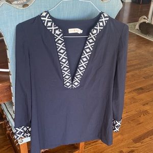 Tory Burch navy and white tunic size small
